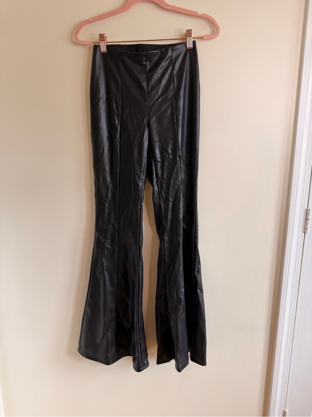 Black Faux Leather Flared Pants